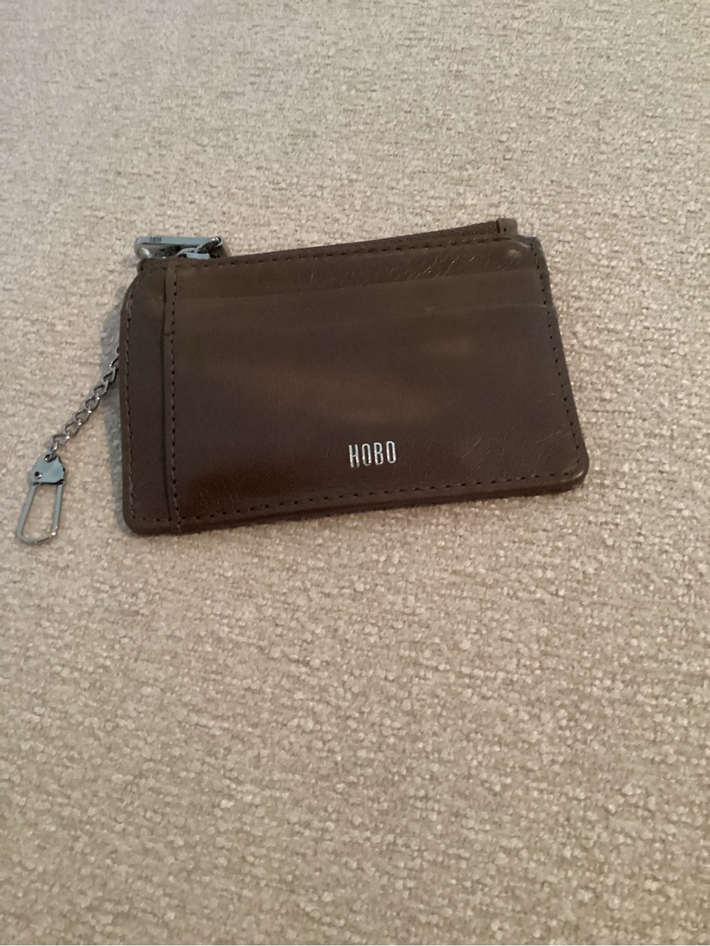 HOBO Dark Brown Leather Card Holder with Key Chain Clip